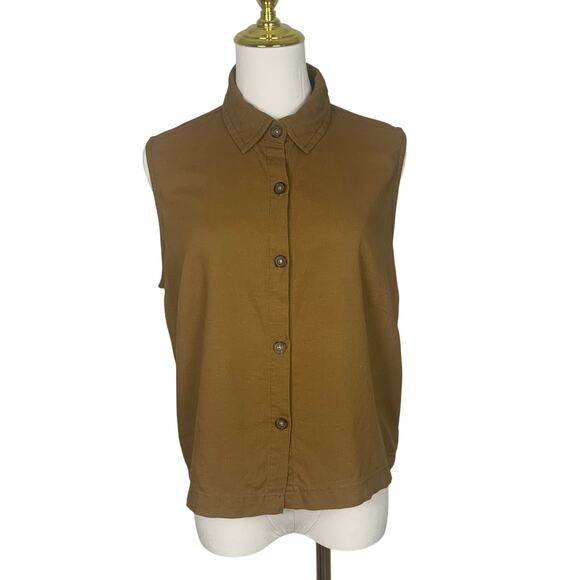 Alexander Jordan Brown Sleeveless Linen Blend Button Blouse Size Medium - Picture 1 of 8
